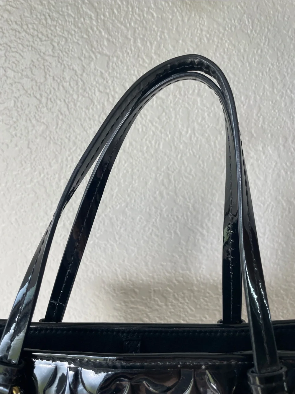 Coach Black Patent Signature Tote with Gold Hardware
